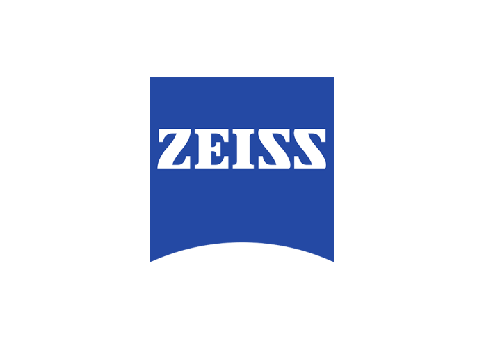 Ein blau-weißes Logo für Zeiss auf weißem Hintergrund.