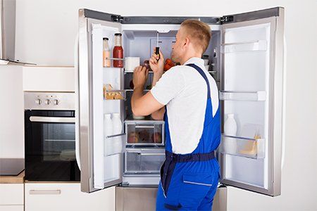 Home Appliance Repair — Technician Repairing a Refrigerator in Palm Harbor, FL