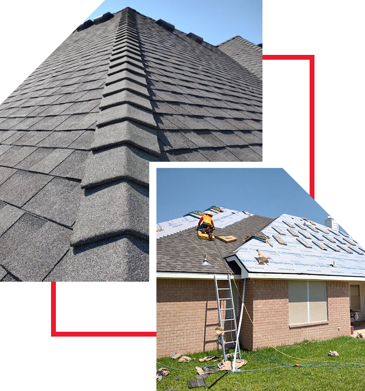 A picture of a roof and a picture of a house under construction.