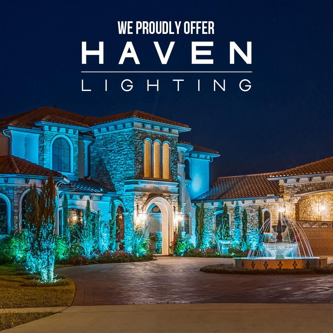 An advertisement for haven lighting with a picture of a house