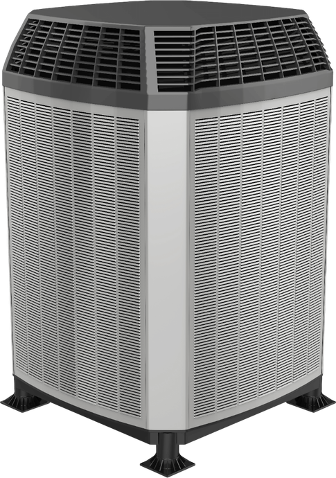 Outdoor air conditioning unit with black and gray components.