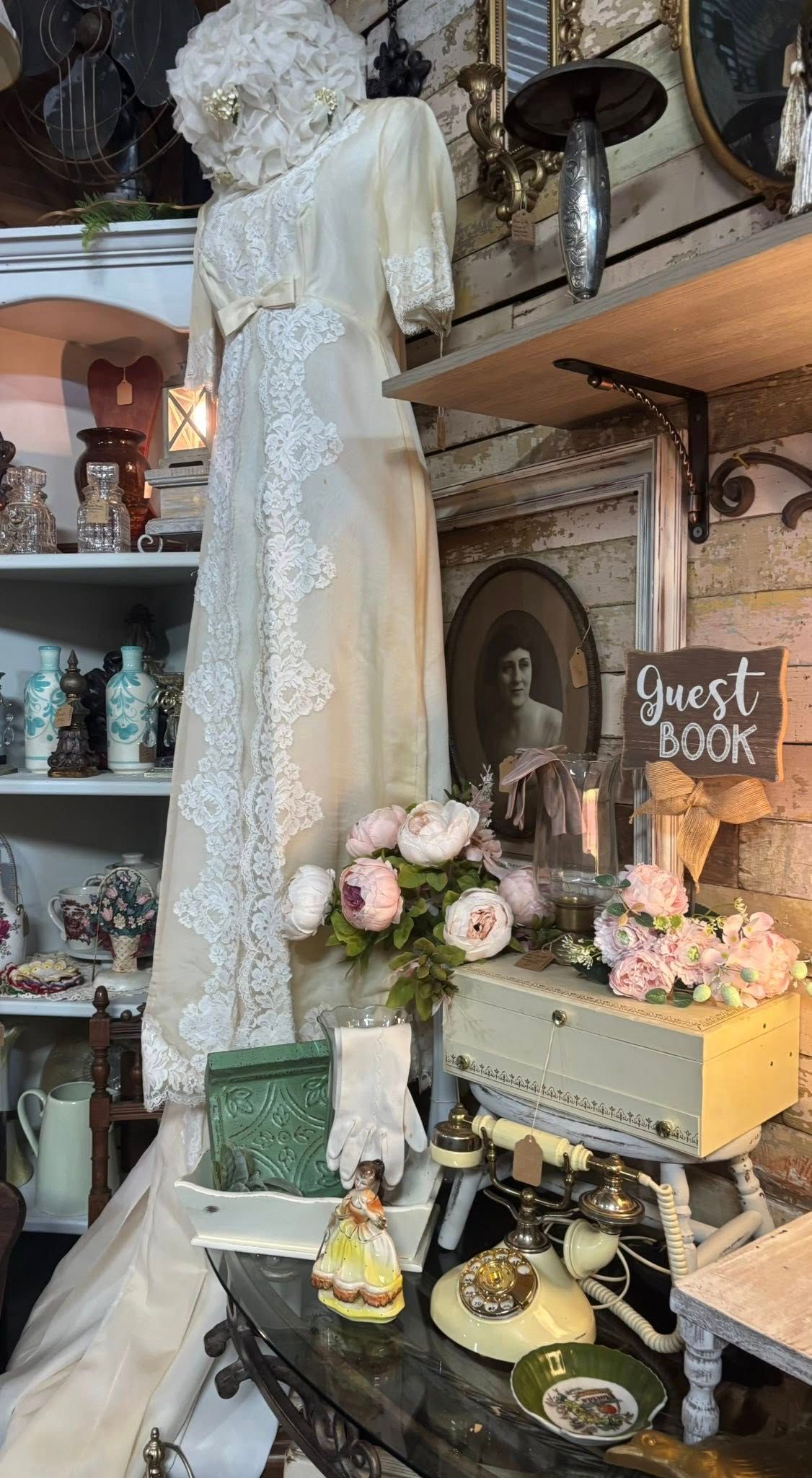 Vintage wedding dress  with other decorative items.