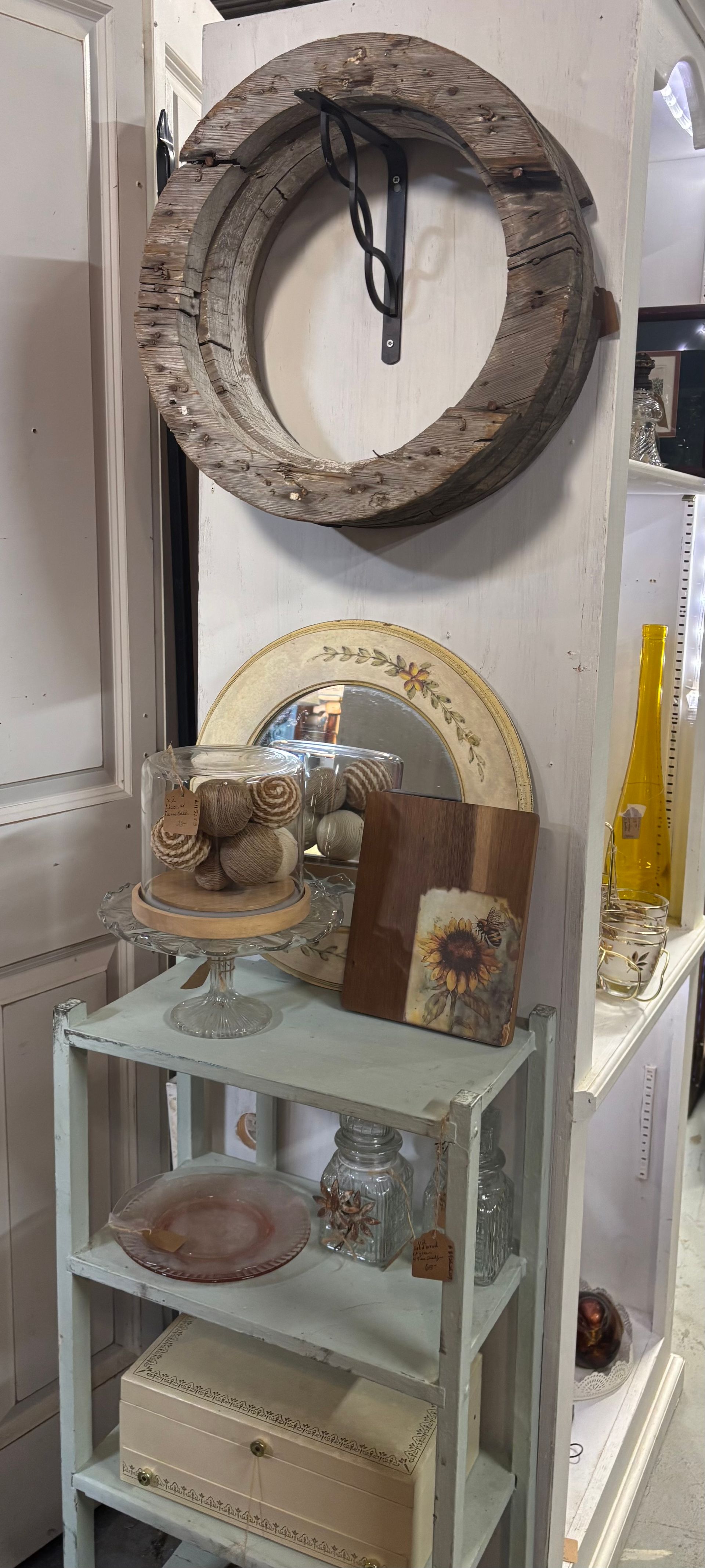  teal patterned bottles, candle holders, 