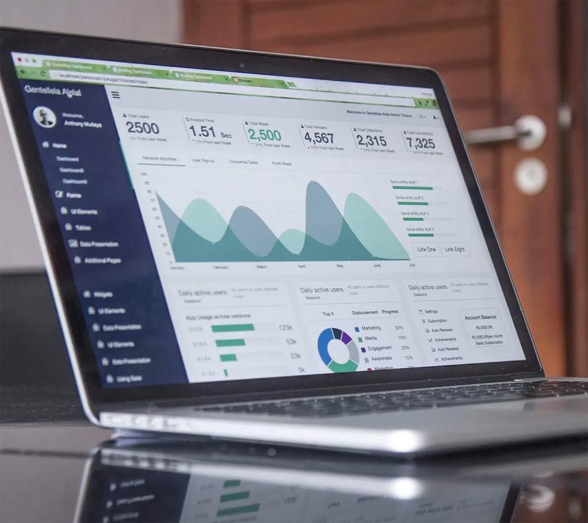 A laptop computer with a graph on the screen