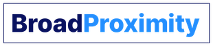 A blue and white logo for broad proximity