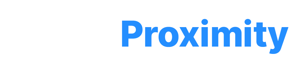 The word proximity is written in blue on a white background