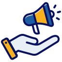 A hand is holding a megaphone in its hand.