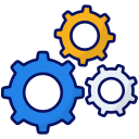 Three gears are connected to each other on a white background.