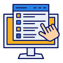 A hand is pointing at a computer screen with a checklist on it.