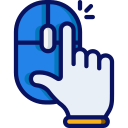 A hand is pointing at a computer mouse.