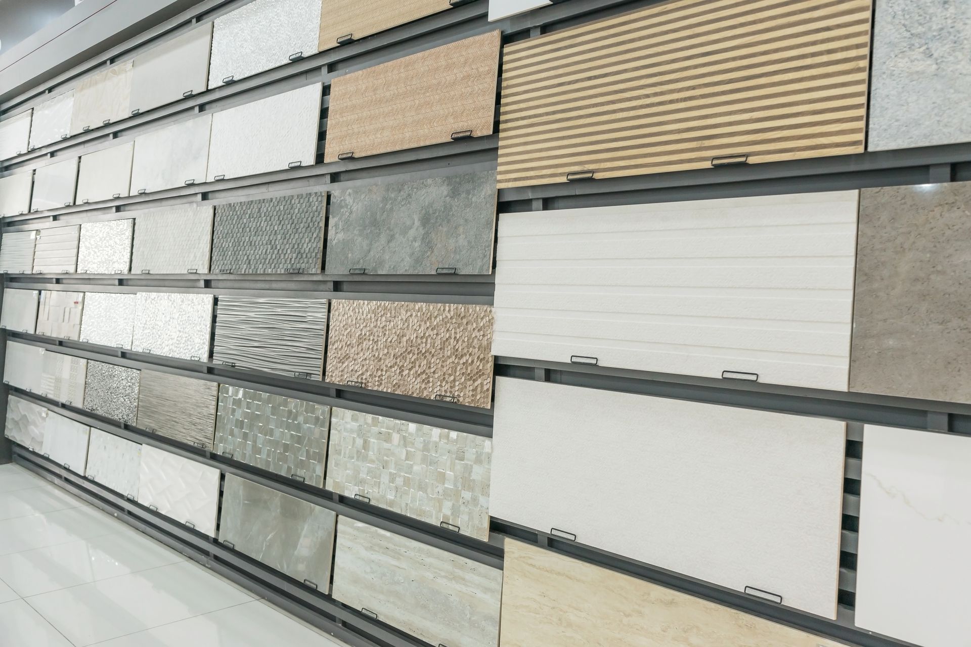Colorful samples of a stone tile in store.