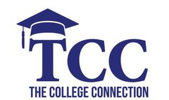 A dark blue logo with a graduation cap on top of a large 