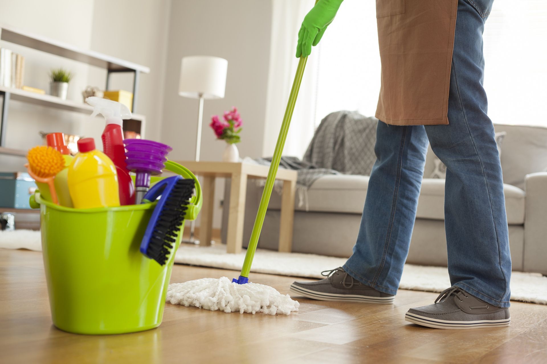 Mopping the living room for spring Cleaning