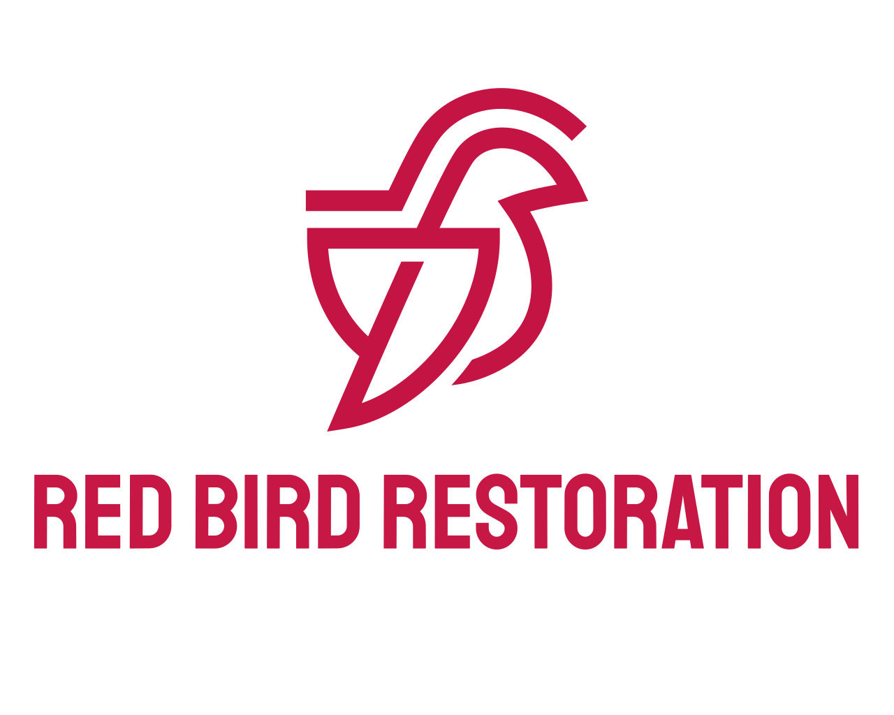 Red bird logo above the words