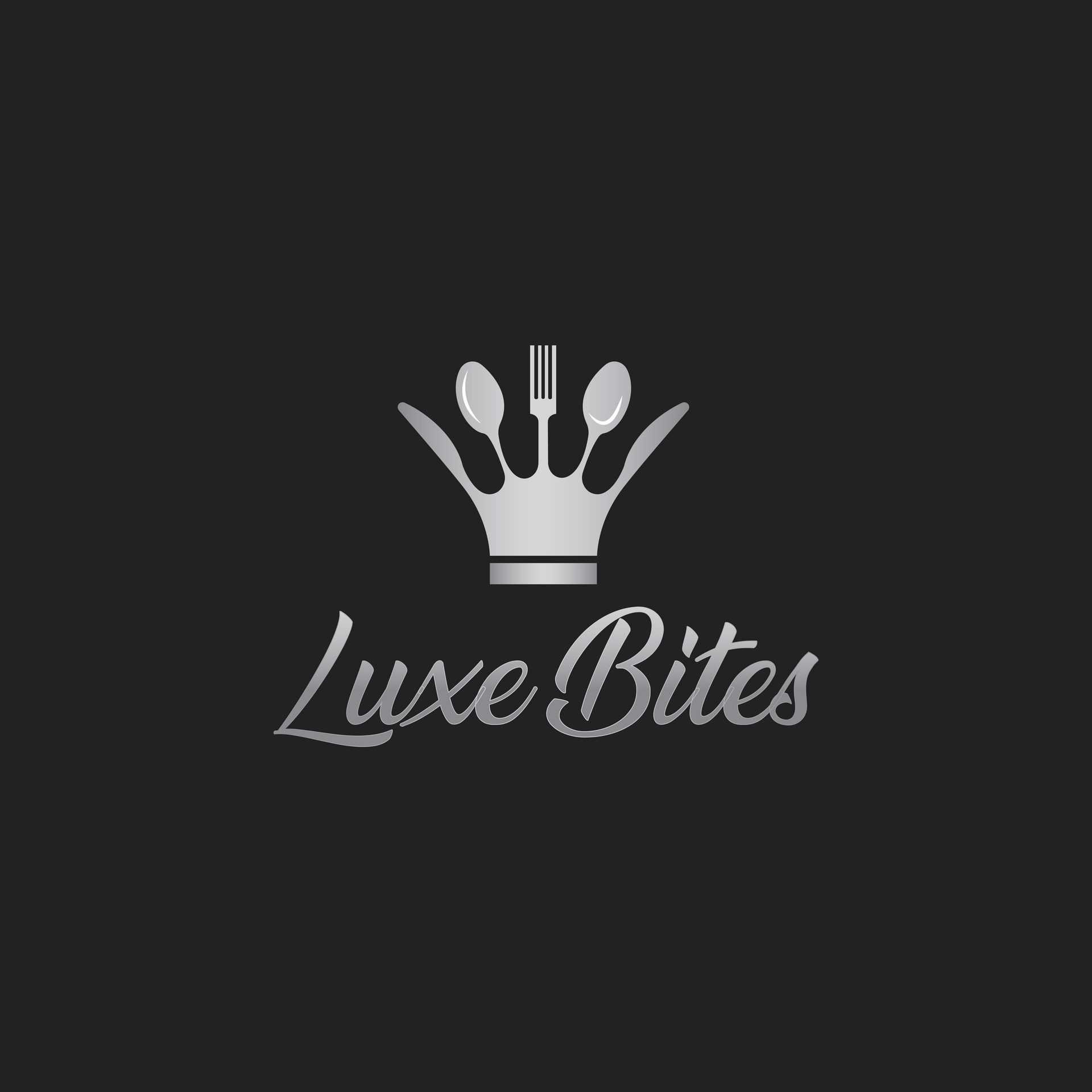 Silver crown logo with spoon, fork, knife, and text