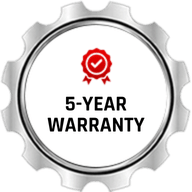Silver gear badge with red ribbon icon and the words “In-Shop Warranty