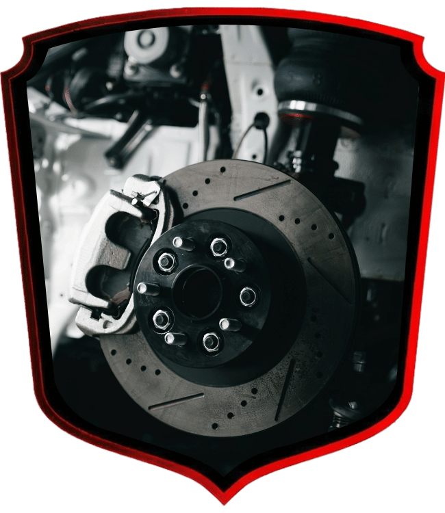 Performance brake rotor and caliper close-up view