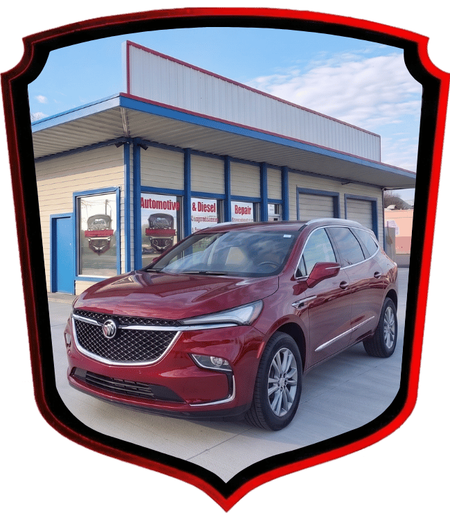 Red Buick SUV parked outside WrenchWerks hometown auto repair shop