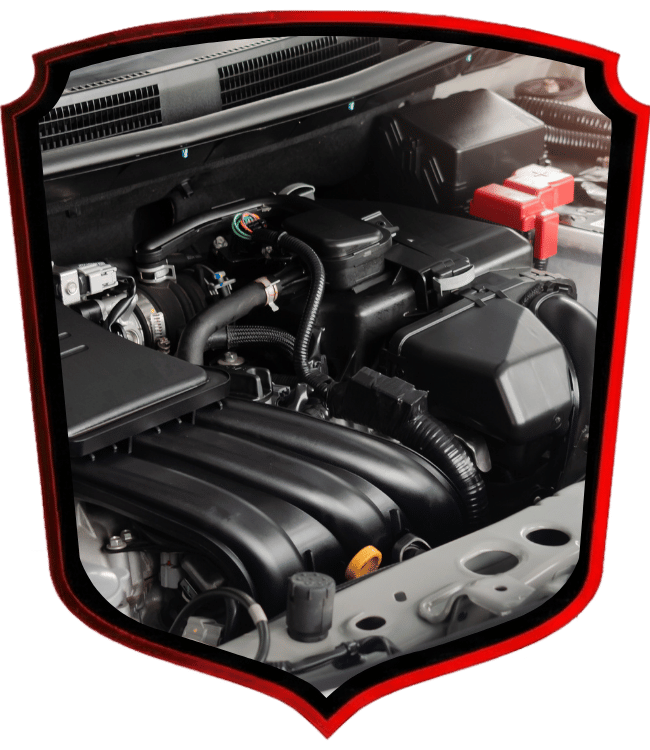 Clean modern vehicle engine bay with battery and intake system