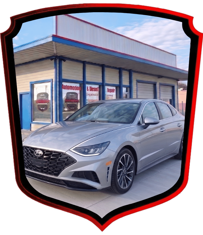 Silver Hyundai Sonata sedan parked outside WrenchWerks repair facility