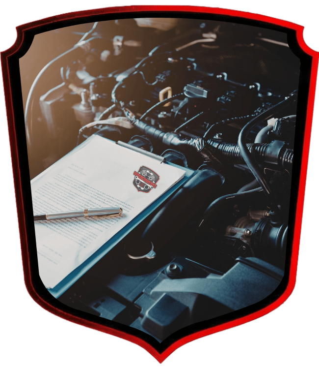 Vehicle inspection checklist resting on engine compartment