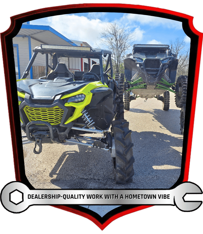 Custom Massimo and lifted off-road side-by-side vehicles outdoors