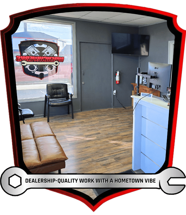 Modern customer waiting area inside automotive repair shop