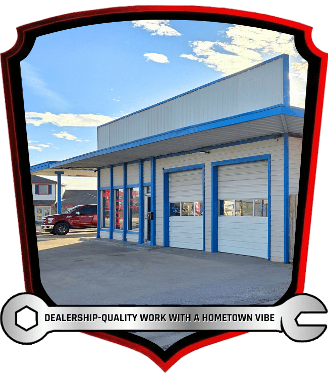 Clean automotive and diesel repair shop exterior building
