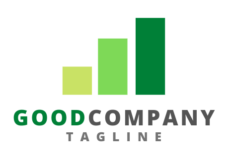 A green and yellow bar graph with the words `` good company tagline '' underneath it.