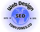 a blue logo that says Tony Jones & co. specialist website services Wrexham