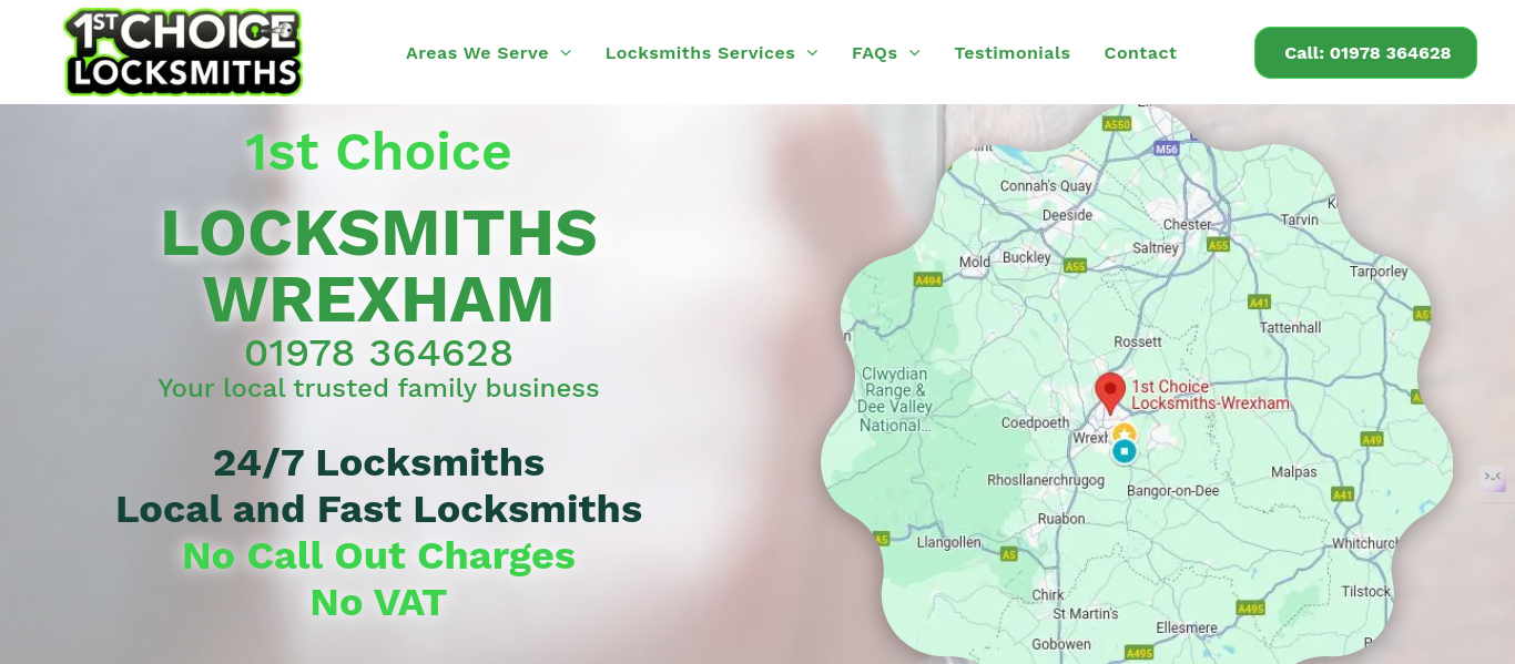 A website image for 1st choice locksmiths in wrexham