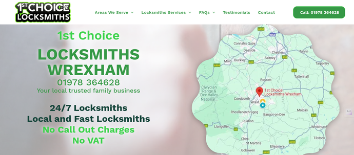 A website image for 1st choice locksmiths in wrexham