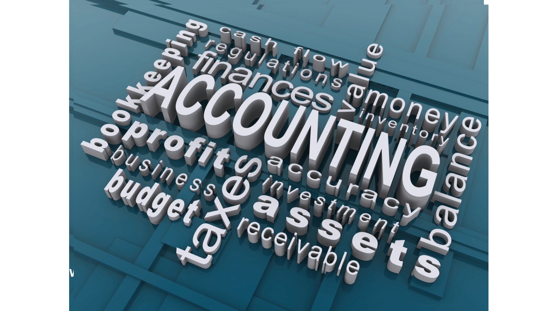 The word accounting is surrounded by other words on a blue background