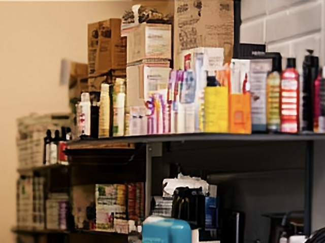 supplies on a shelf