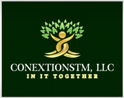 Logo for Conextionstm, LLC: Gold figure with tree, green leaves, words 