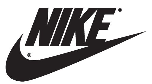 A black and white nike logo on a white background