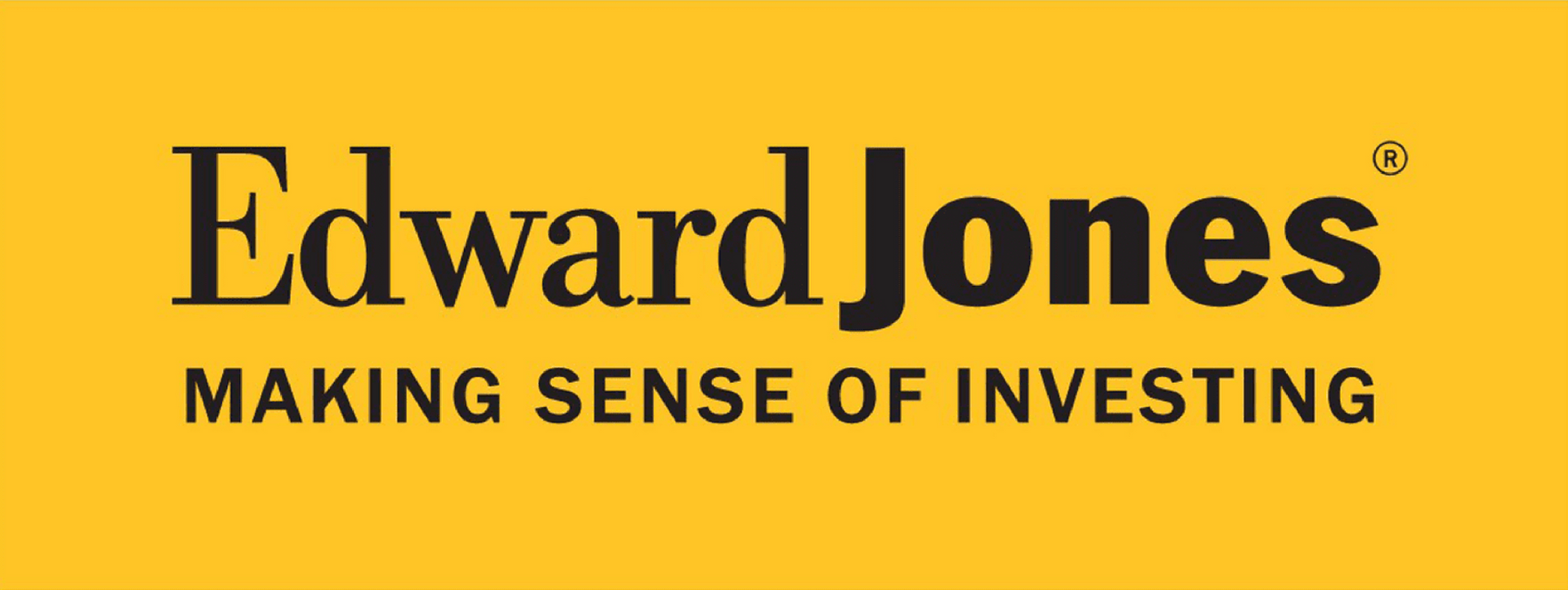 The edward jones logo is yellow and black and says `` making sense of investing ''.