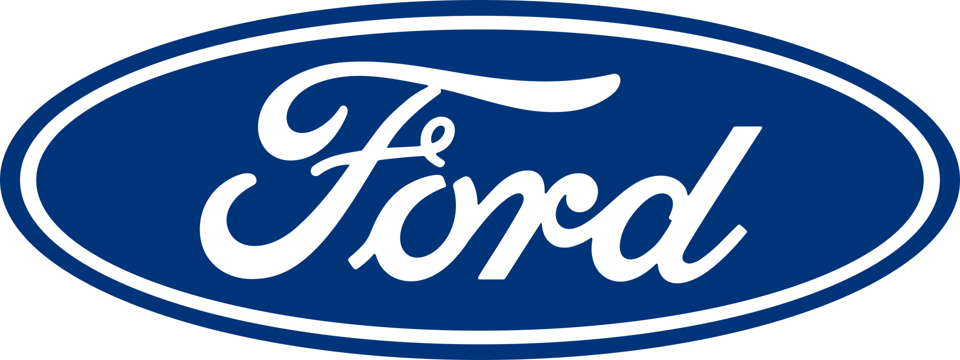 A blue and white ford logo on a white background.