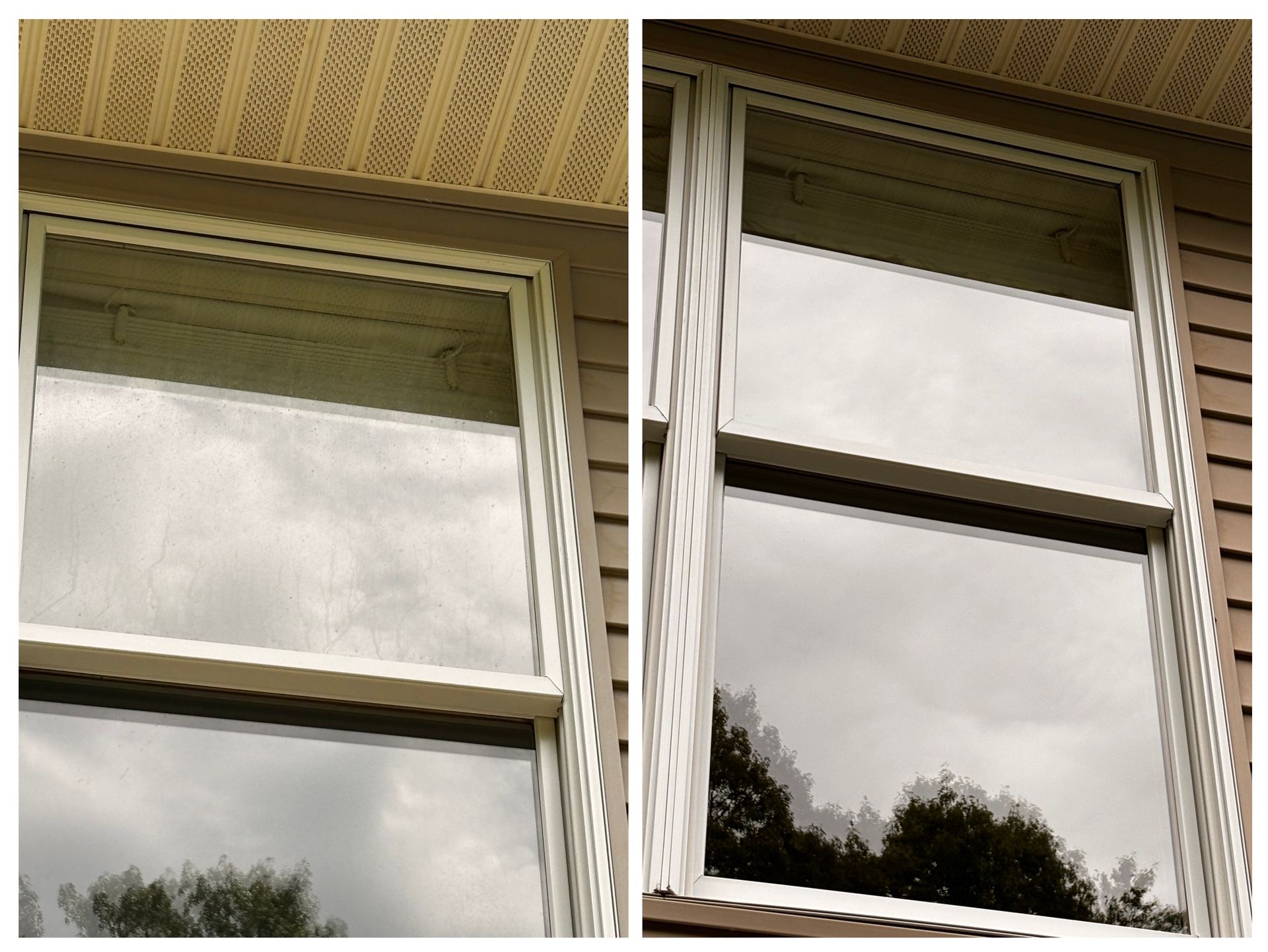 A before and after picture of a window on a house