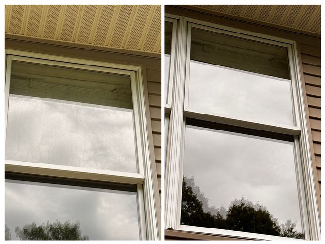 A before and after picture of a window on a house