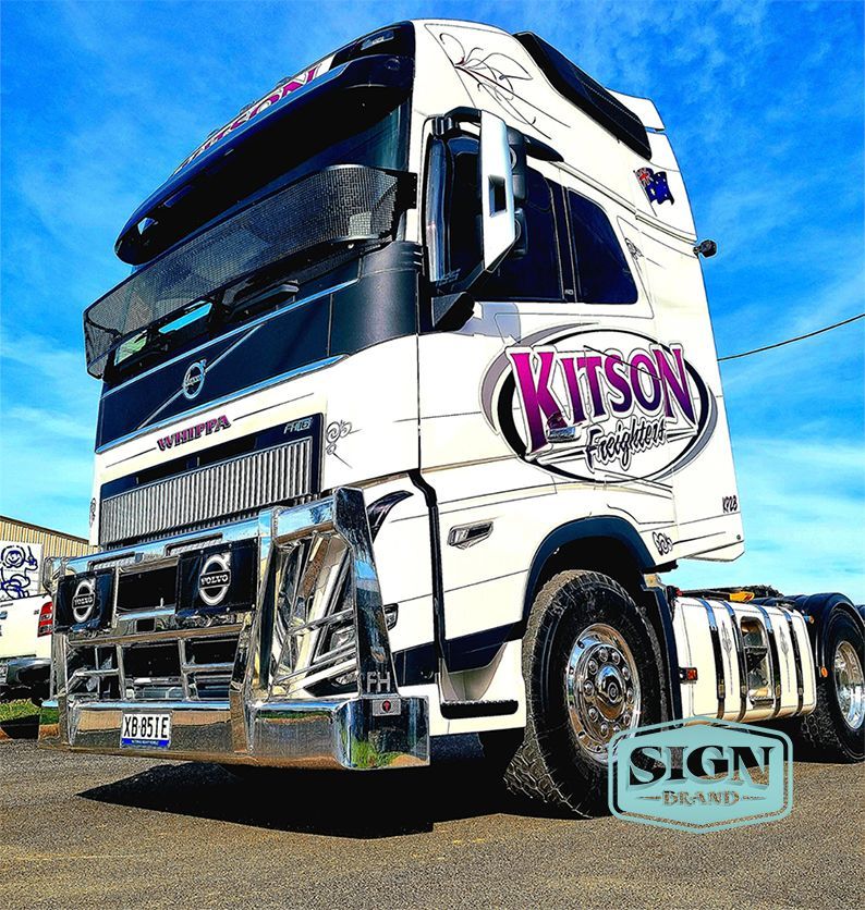 A White Truck With the Word Kitson on It — Robinsons Sign Makers in Lavington, NSW