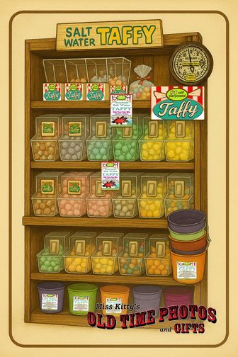 Gourmet Salt Water Taffy Gourmet Salt Water Taffy At Miss Kitty’s Old Time Photos and Gifts in the TimBuck II Shopping Village in Corolla