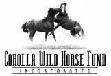 the logo for the corolla wild horse fund shows a man riding a horse .