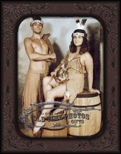 a picture of a man and a woman in native american costumes - Miss Old Time Photos and Gifts    Corolla Outer Banks NC