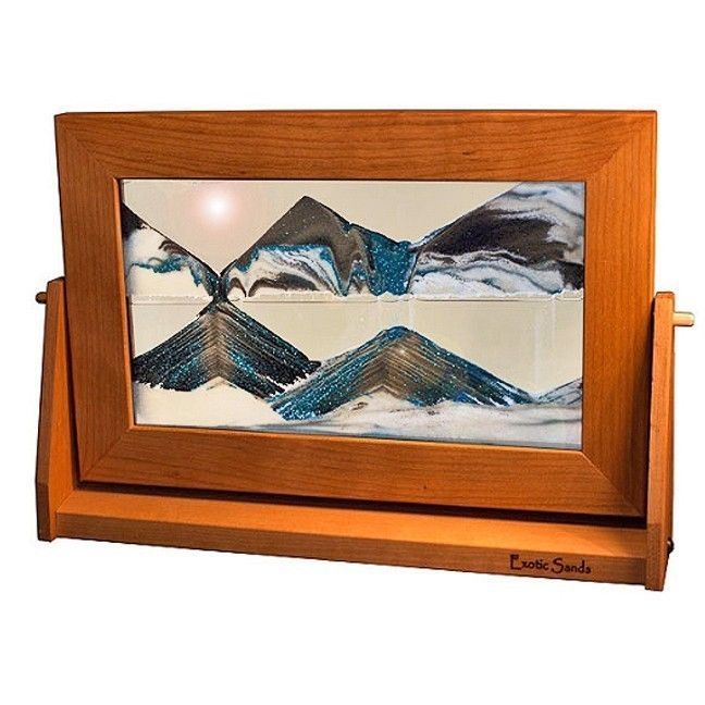 Lg. Sand Art Picture In Cherry Frame Arctic Glacier Clear
