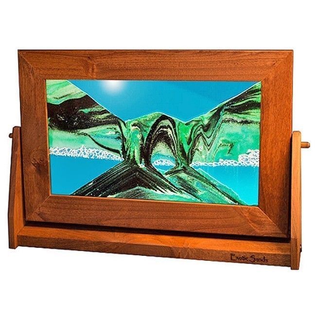Falling Sand Art Pictures Turquoise Cherry Wood Frame Lg.