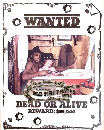 a wanted poster with a man and a woman in a bathtub