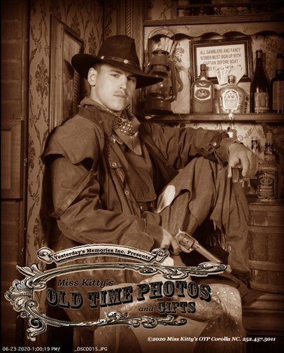 A western cowboy posing for an old time photo - Miss Kitty's Old Time Photos and Gifts    Corolla Outer Banks NC