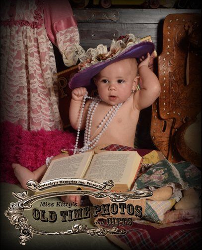 a baby wearing a purple hat and pearls - Miss Kitty's Old Time Photos and Gifts    Corolla Outer Banks NC