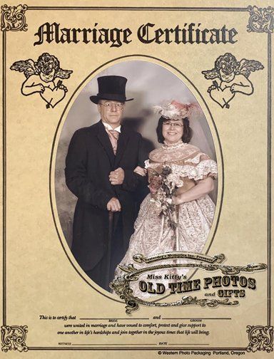 a marriage certificate with a picture of a man and woman - Miss Kitty's Old Time Photos and Gifts    Corolla Outer Banks NC